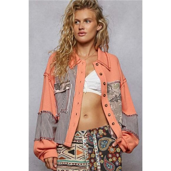 POL Button Down Patchwork Multi-Pattern Jacket - Picture 1 of 3